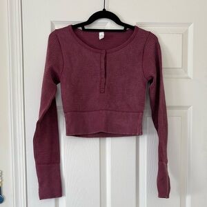 Offline by Aerie Main Squeeze Seamless Waffle Knit Long Sleeve Crop Top